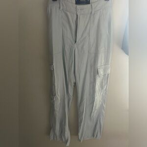 Hollister Light Blue Linen Cargo Pants Relaxed Fit